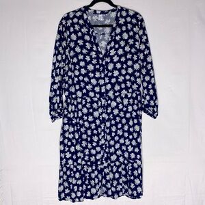 Old Navy Navy Blue & White Daisy Print Long Sleeve Tiered Midi Dress XL